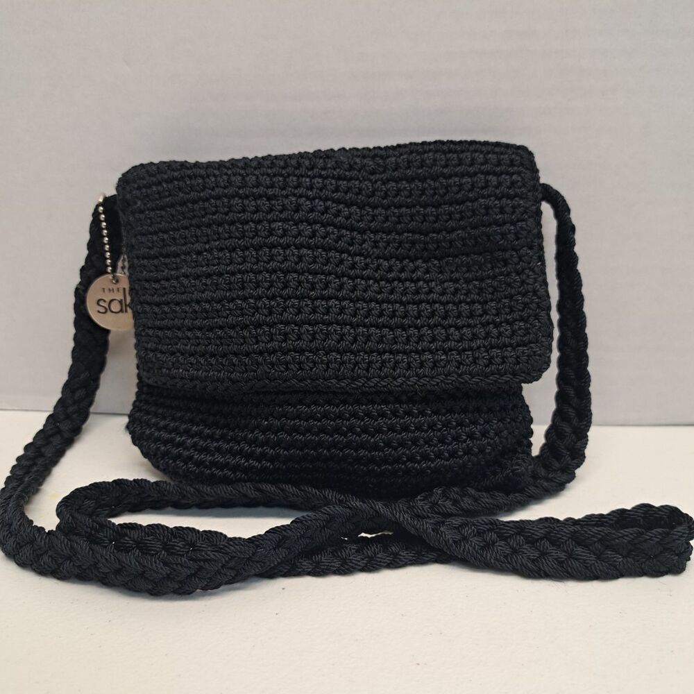 The Sak Black Crochet Crossbody Purse Handmade Indonesia